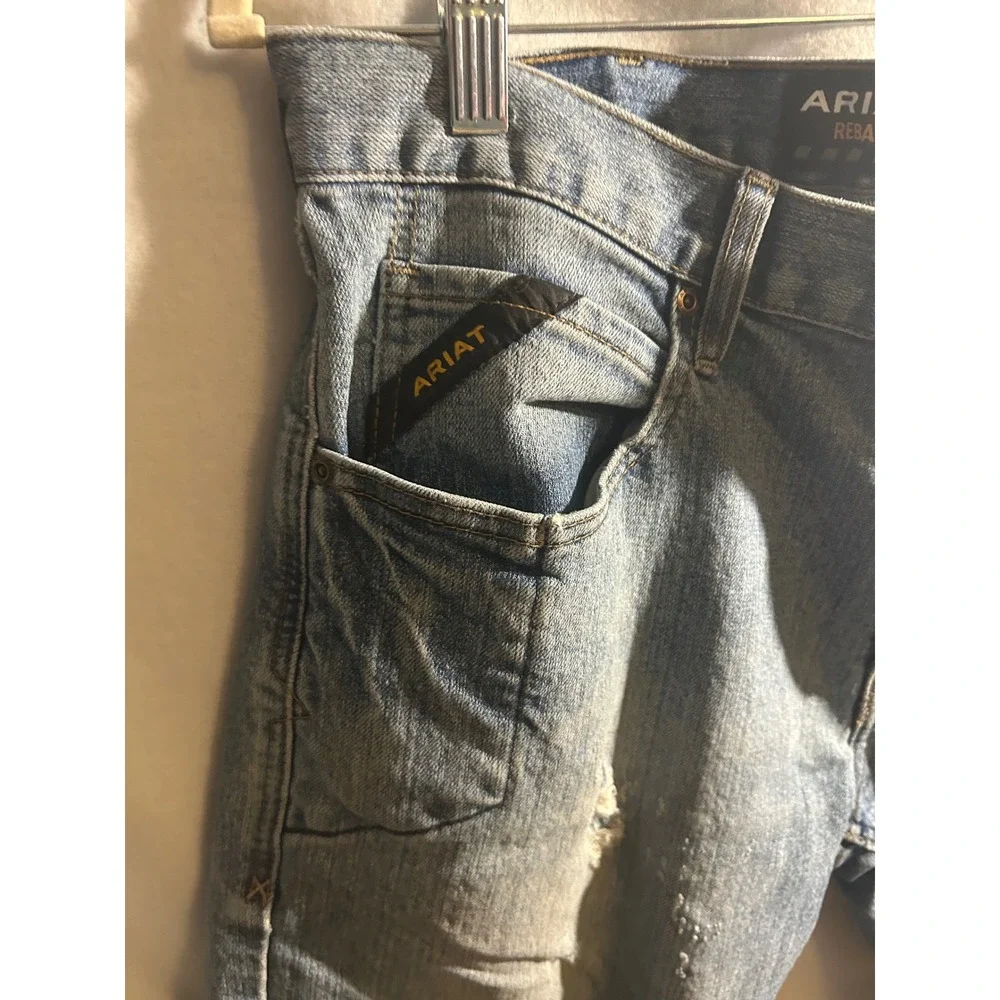Ariat Rebar M5 Mens Straight Leg Jeans Blue Denim 33x36 Medium Wash Distressed